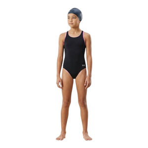 TYR Girls Black Pink Lined One Piece Swimsuit Size L 10/12 NWT